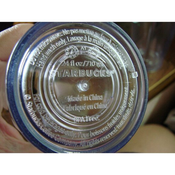 Starbucks Cold Cup Clear Venti Tumbler Traveler Green Straw Lid Large Logo 24 oz - Picture 9 of 12